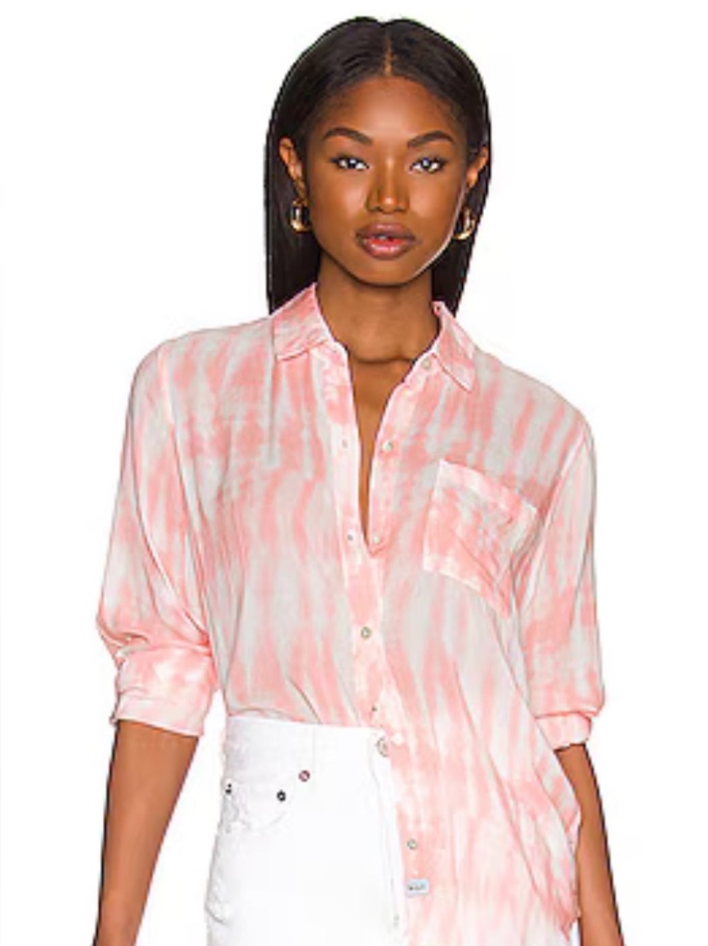 Rails Coral and White Tie-Dye Button-Up Shirt